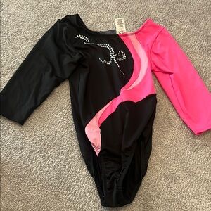 Black and Pink Leotard with Rhinestone Detail